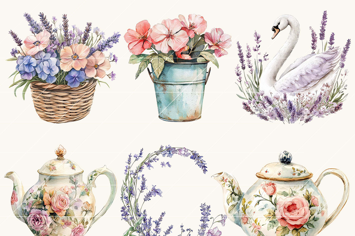 Watercolor Victorian Flowers Clipart, a Person Illustration by BusyDaydesign (Photo 5 of 9)