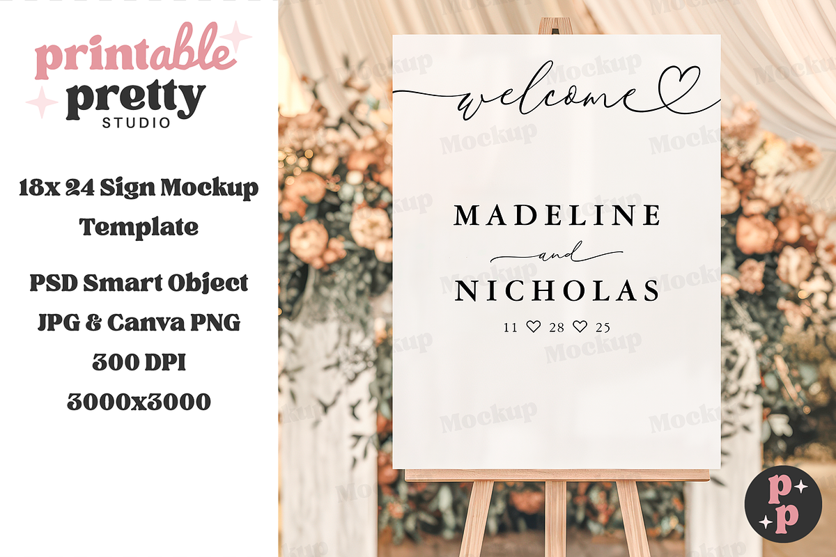 Peach Floral Wedding Sign Mockup PSD, a Product Mockup by Printable Pretty Studio (Photo 5 of 9)