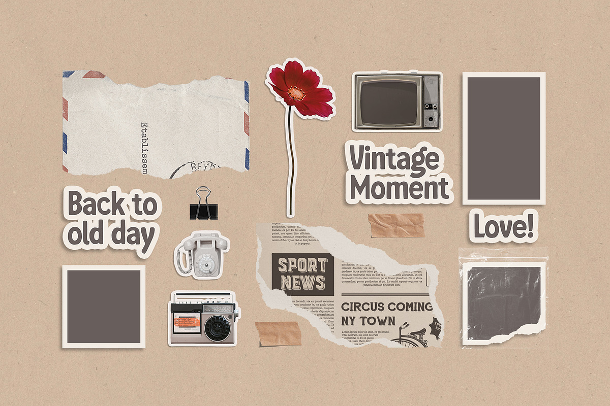 Vintage Scrapbook Layout & Elements, an Object Graphic by Ghurafa Studio (Photo 3 of 3)