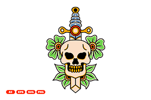 Skull Sword Vintage Illustration