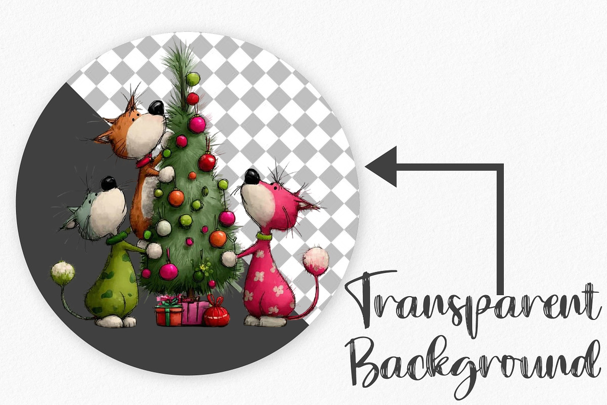 Whimsical Christmas Cats Clipart, an Illustration by Canvas Craft (Photo 2 of 6)