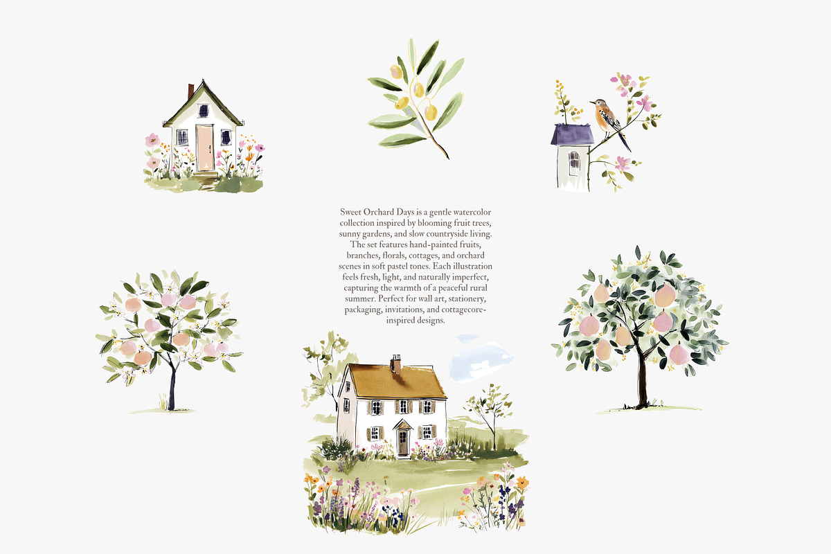 orchard watercolor clipart set, a Decorative Illustration by Patishop Art (Photo 4 of 9)