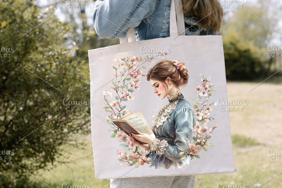 Watercolor Spring Vintage Woman PNG, an Illustration by Canvas Craft (Photo 7 of 7)
