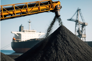 A conveyor belt deposits coal into a, a Transportation Illustration by Sergey Kotenev