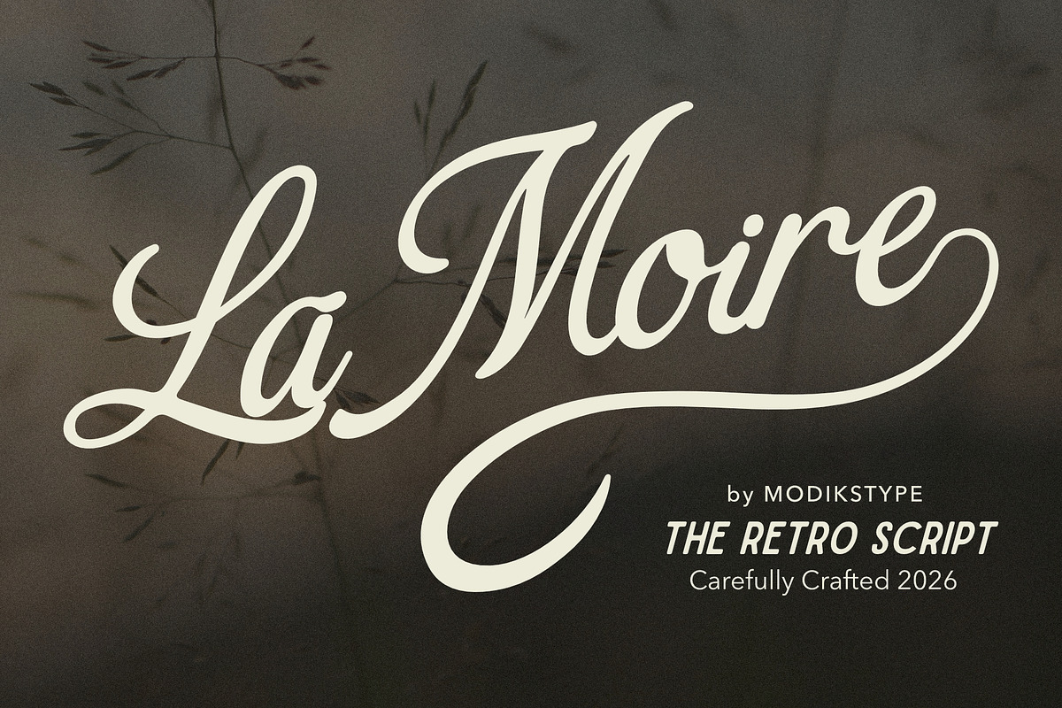 La Moire – The Retro Script Font, a Script Font by Modikstype (Photo 1 of 10)
