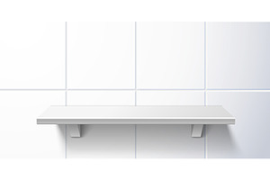 Realistic white shelf in bathroom on, an Object Illustration by Vectorbuum