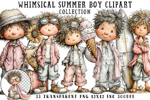 Whimsical Summer Boy Clipart, an Illustration by OK Design