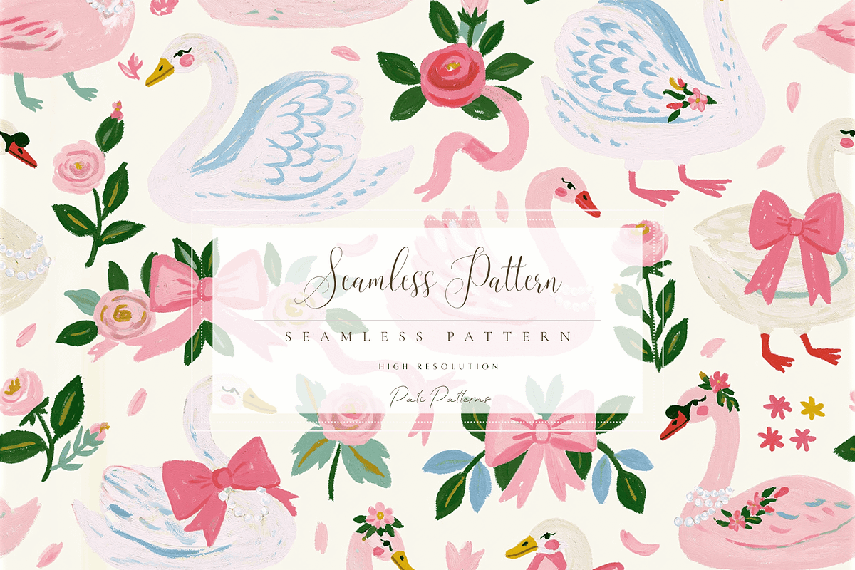 Pink Swan Seamless Pattern, a Pattern Graphic by Pati Charm Studio (Photo 1 of 6)