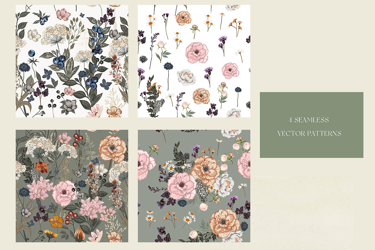 Retro Garden seamless patterns set, a Pattern Graphic by FleurArt (Photo 2 of 7)