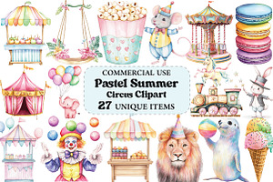 Pastel Summer Circus Clipart, an Illustration by Craft Nest
