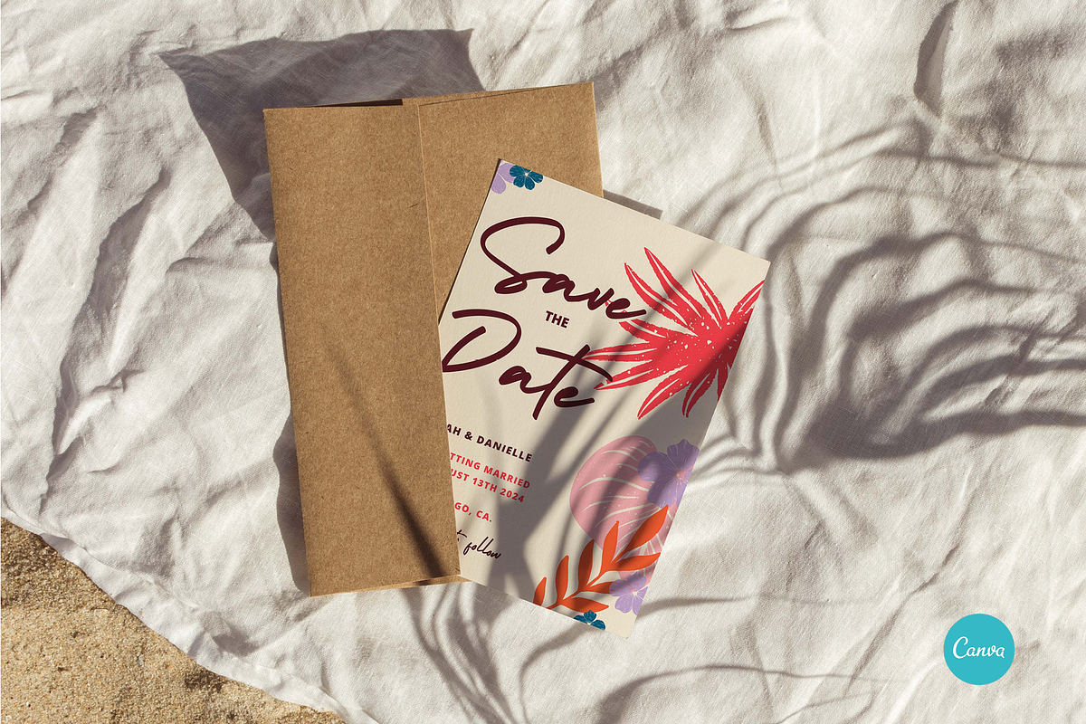 Tropical Floral Save The Date CANVA, an Invitation Template by StudioVonBraitenberg (Photo 7 of 9)