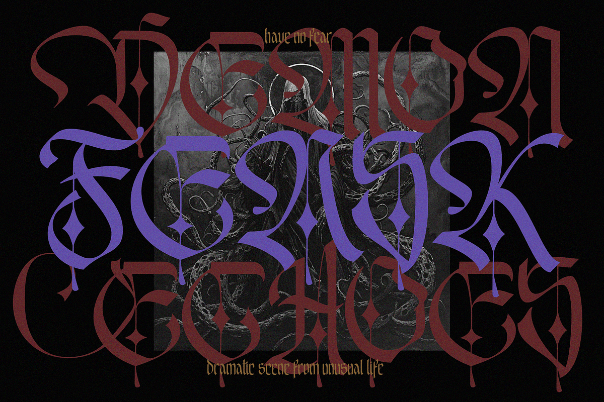 Emxage Aldsyb — Blackletter Font, a Blackletter Font by Enxyclo Studio (Photo 2 of 18)