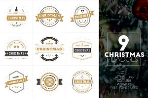 Set Of 9 Christmas Badges