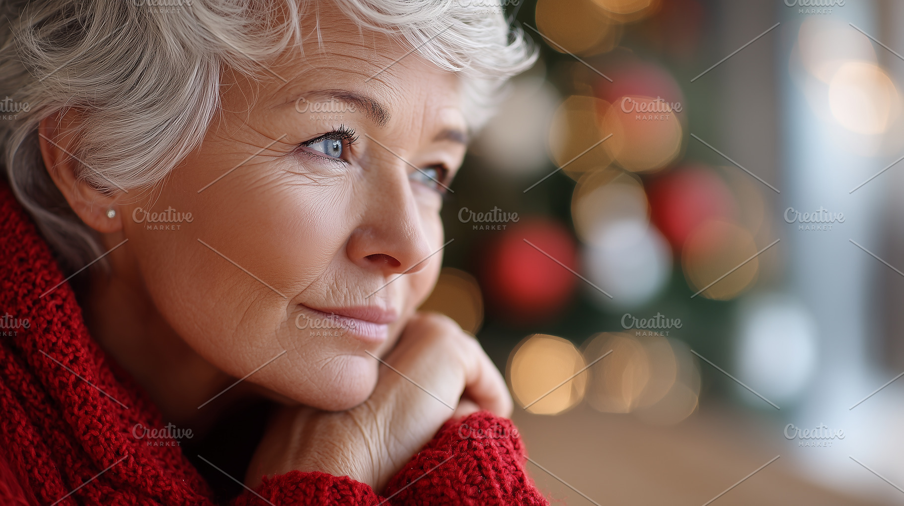 Thoughtful senior woman in a cozy, a Holiday Photo by MistyDay