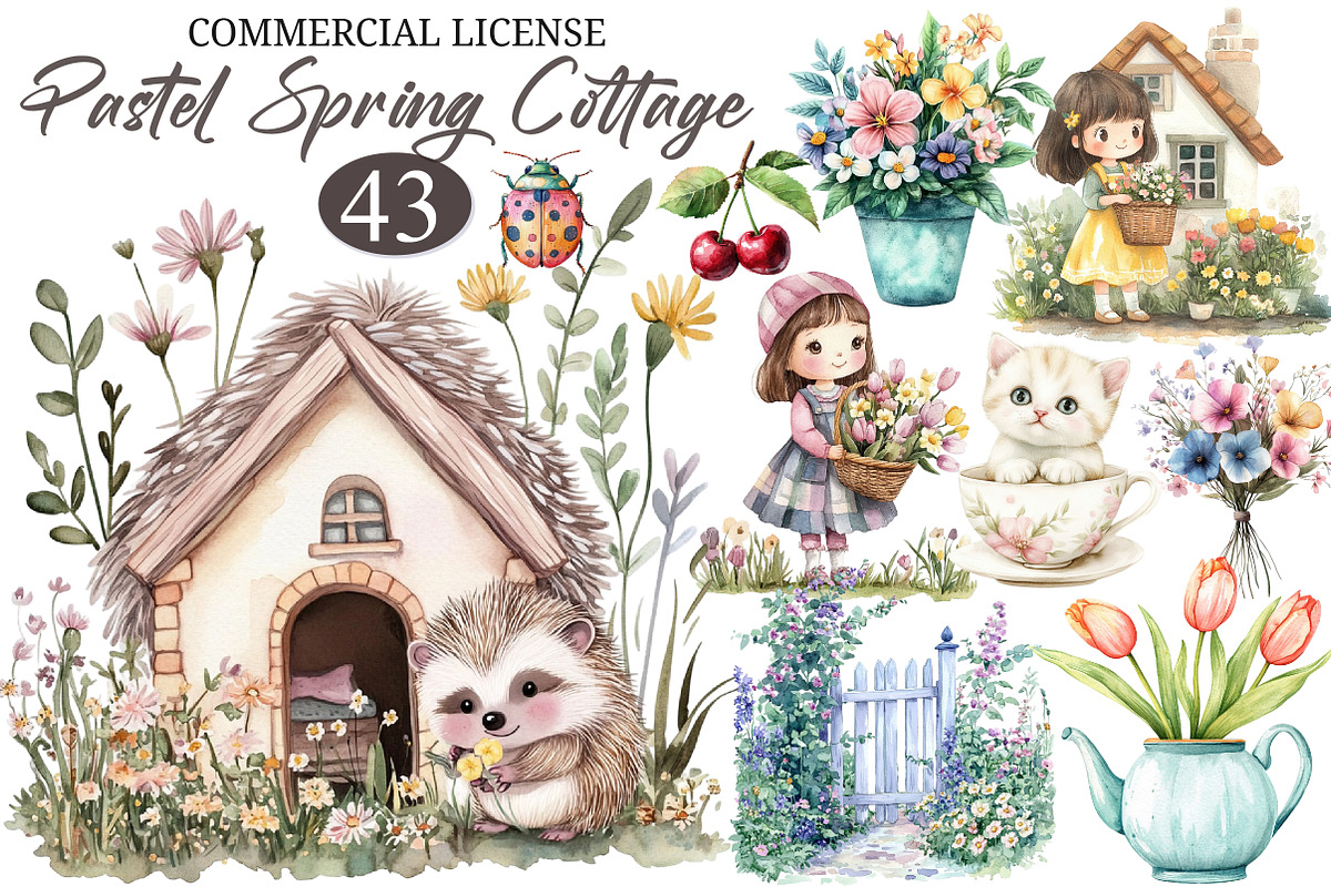 Pastel Spring Cottage Clipart, an Illustration by designcity5 (Photo 1 of 5)