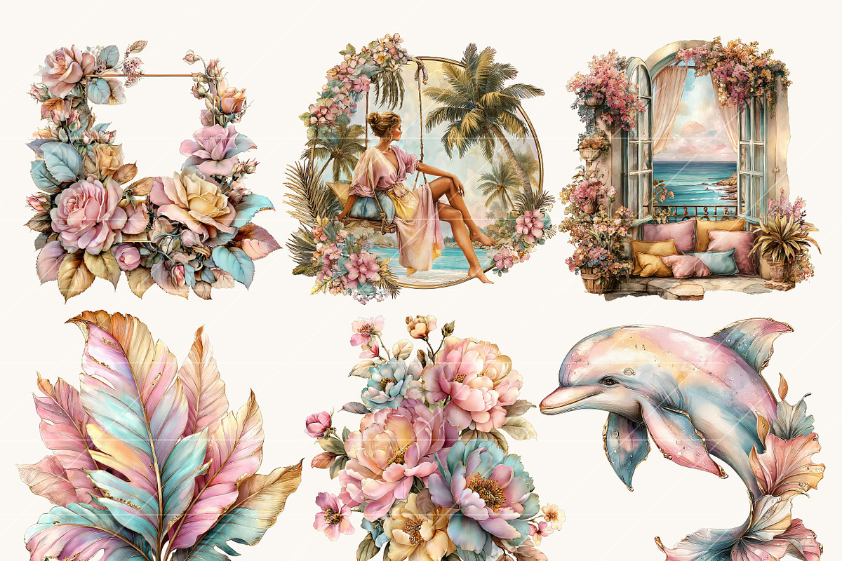 Tropical Summer Beach Clipart, a Seasonal Illustration by BusyDaydesign (Photo 6 of 9)