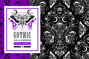 Gothic Halloween seamless patterns