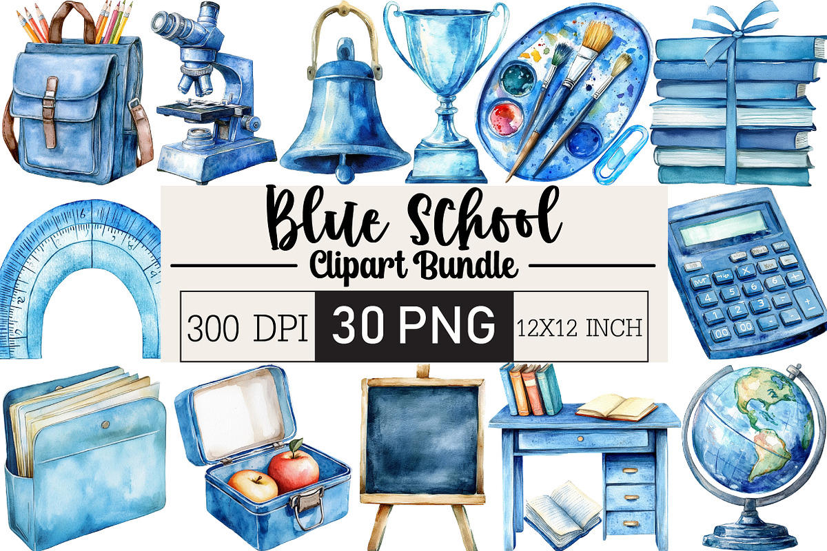 Blue School Clipart, an Illustration by Black Bird Studio (Photo 1 of 6)