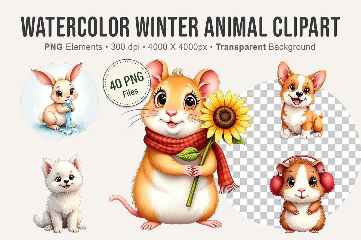 Watercolor Winter Animal Clipart, an Animal Illustration by Artnoy (Photo 1 of 8)