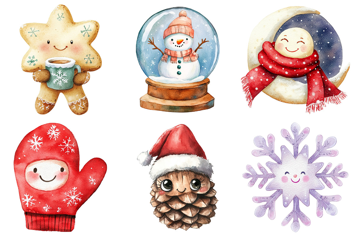 Cute Christmas Watercolor Clipart, an Illustration by Daily.Designs (Photo 5 of 5)