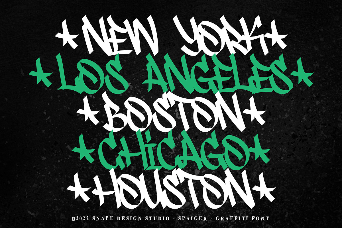 Spaiger - Graffiti Font, a Font by Snape Design Studio (Photo 4 of 5)