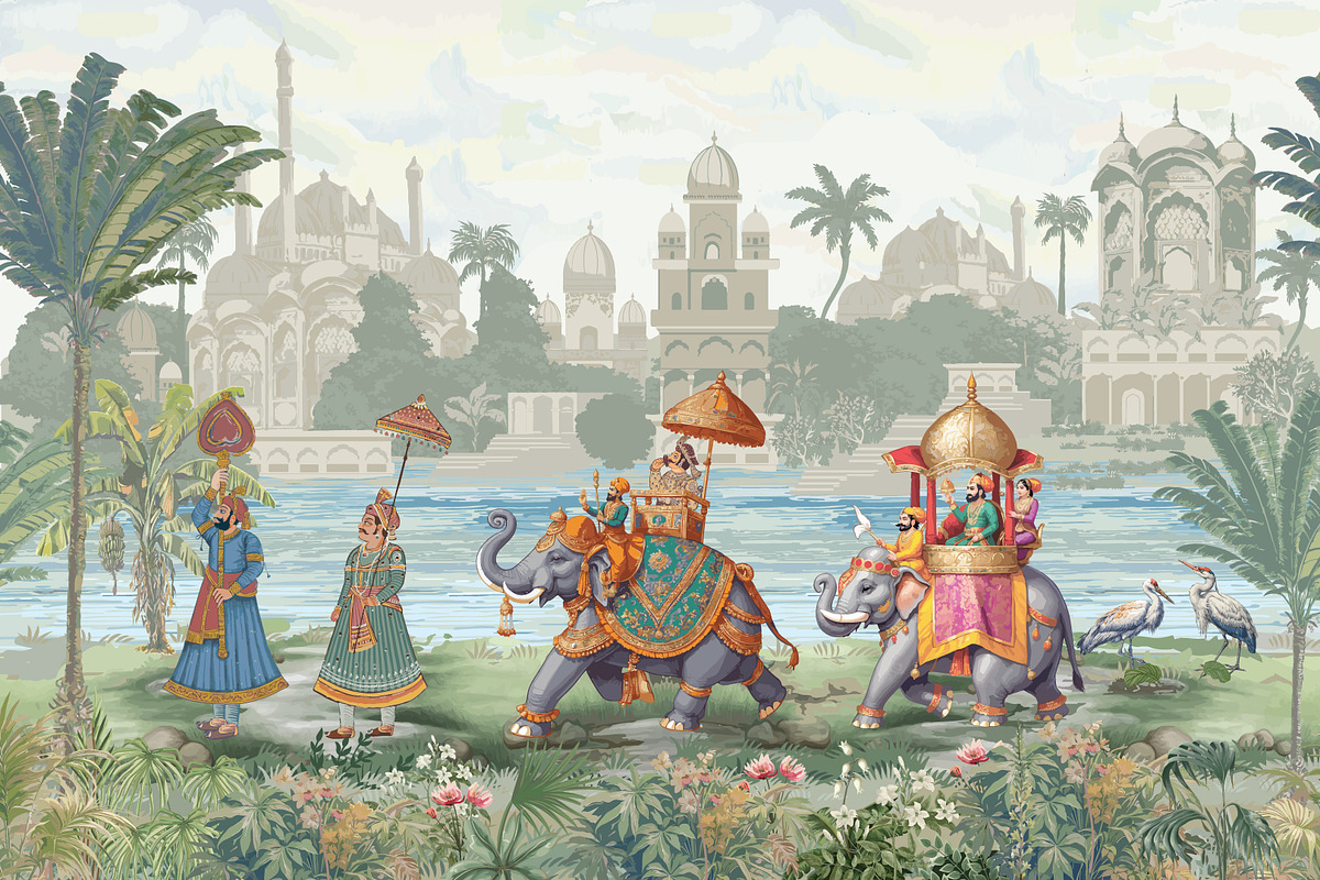 Mughal Emperor's Royal Procession, an Animal Illustration by Mughal Wallpaper (Photo 1 of 2)