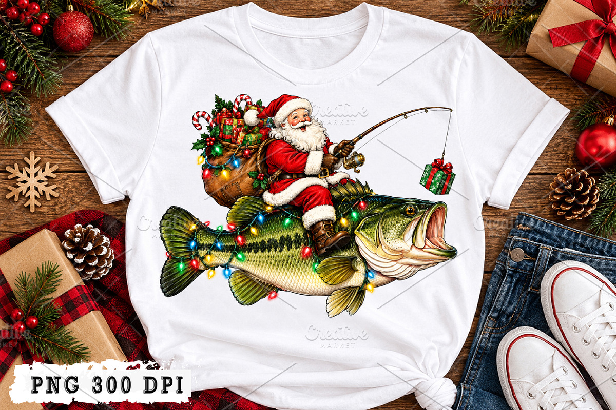 Fishing Santa PNG, an Object Illustration by Watercolor design (Photo 1 of 3)