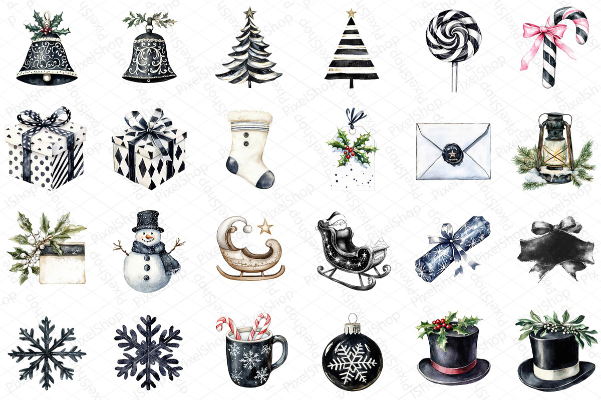 Black and White Christmas Clipart, an Illustration by DreamPrint404 (Photo 5 of 5)