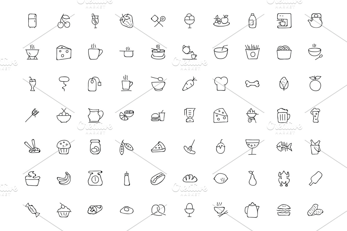 300 Food Hand Drawn Doodle Icons preview 3