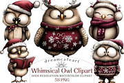 Whimsical Owl Clipart, an Illustration by DreamCafeArt (Thumbnail 1 of 7)