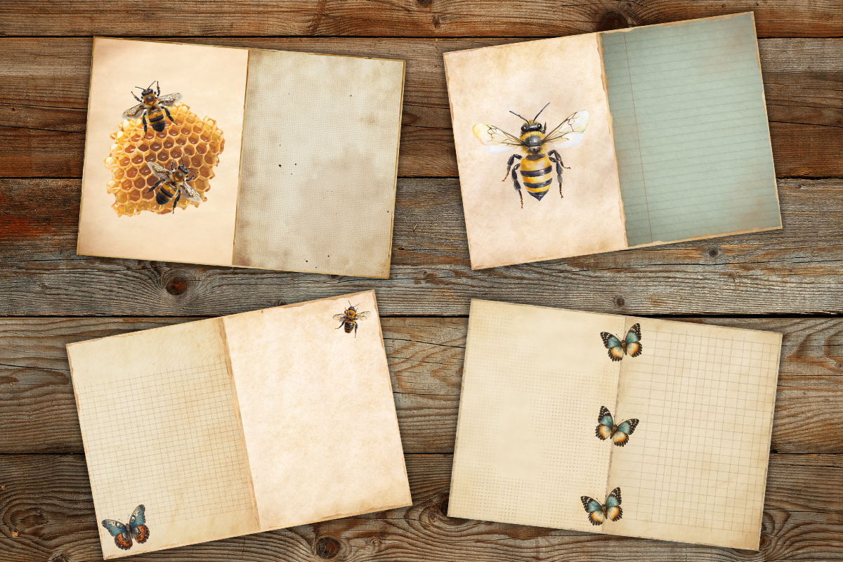 Vintage bee junk journal pages,, a Decorative Illustration by Shabbypaperboutique (Photo 3 of 5)