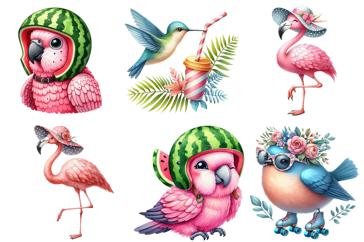 Quirky Whimsical Summer Bird Clipart, an Illustration by Watercolor design (Photo 3 of 4)