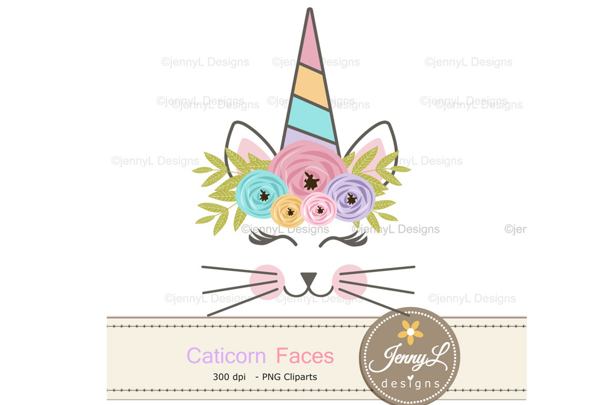 Caticorn face Clipart, Cat Unicorn, an Illustration by JennyL Designs (Photo 4 of 4)