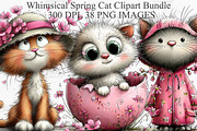 Whimsical Spring Cat Clipart Bundle, an Illustration by Canvas Craft (Thumbnail 1 of 7)