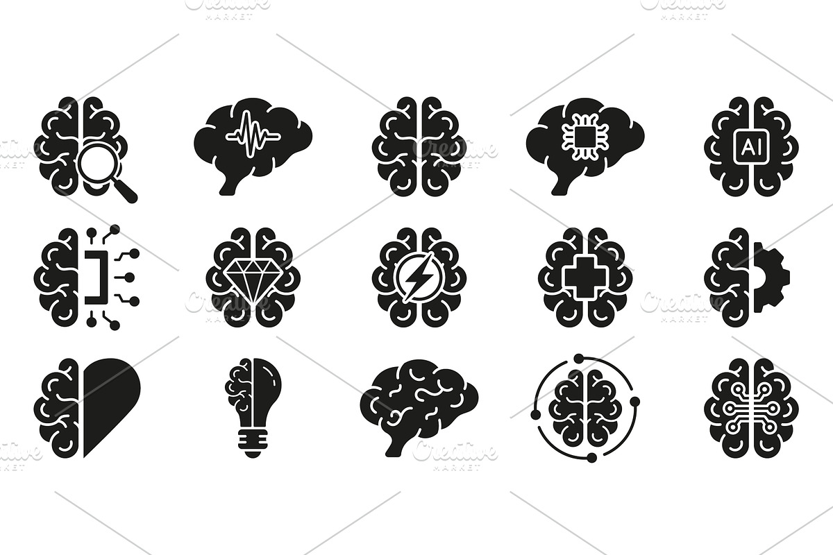 Human Brain Icons Set, an Education Illustration by Gentle Studio