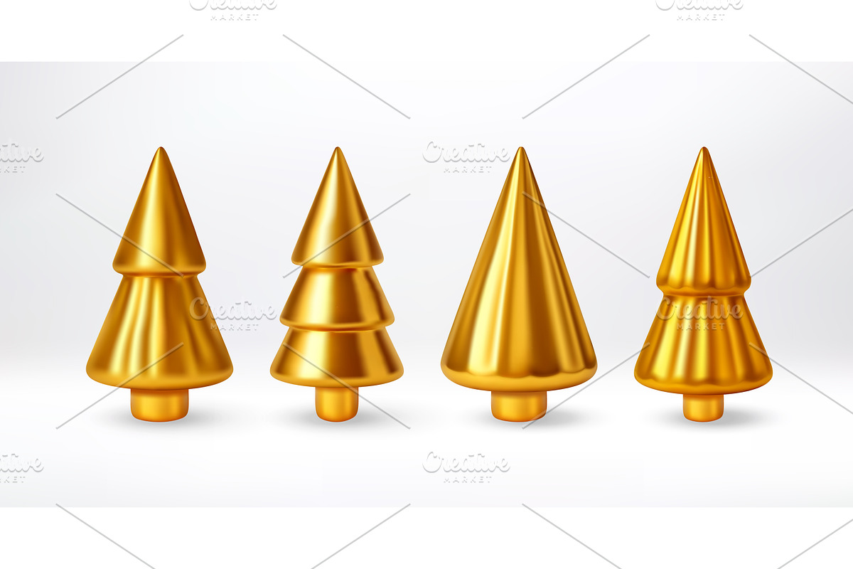 Metallic gold christmas tree models, an Object Illustration by Abscent