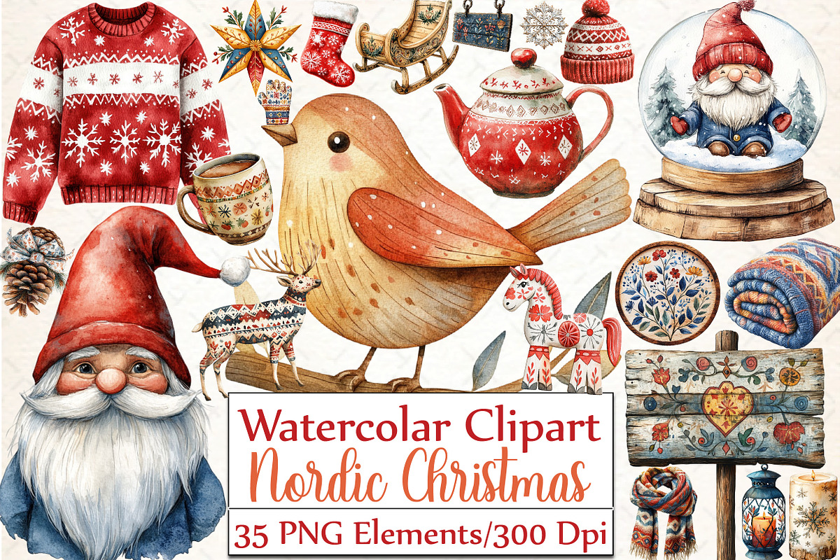 Nordic Christmas Clipart, an Illustration by DreamCafeArt (Photo 1 of 4)