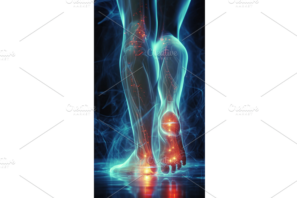 A person's feet with glowing lights, an Illustration by tilialucida