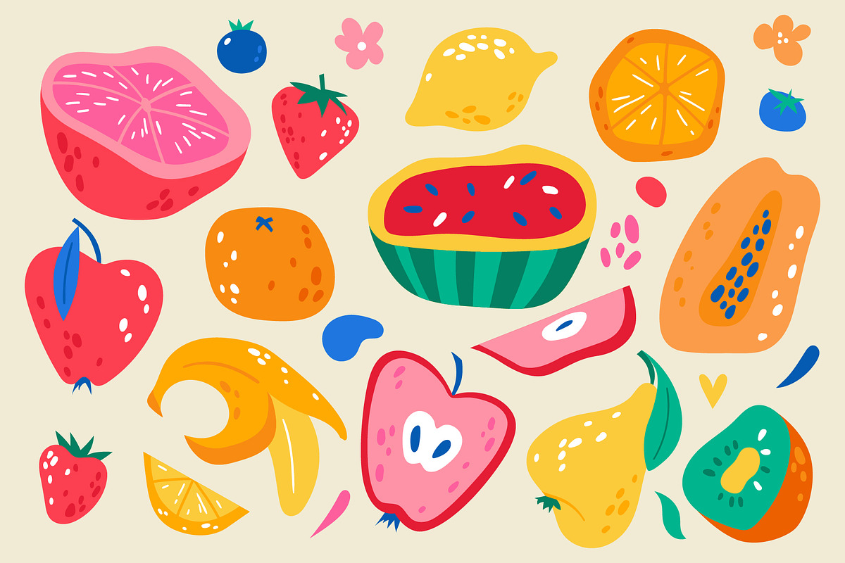 Fruits | Clipart + patterns, a Food Illustration by katieromanoff_art (Photo 2 of 15)