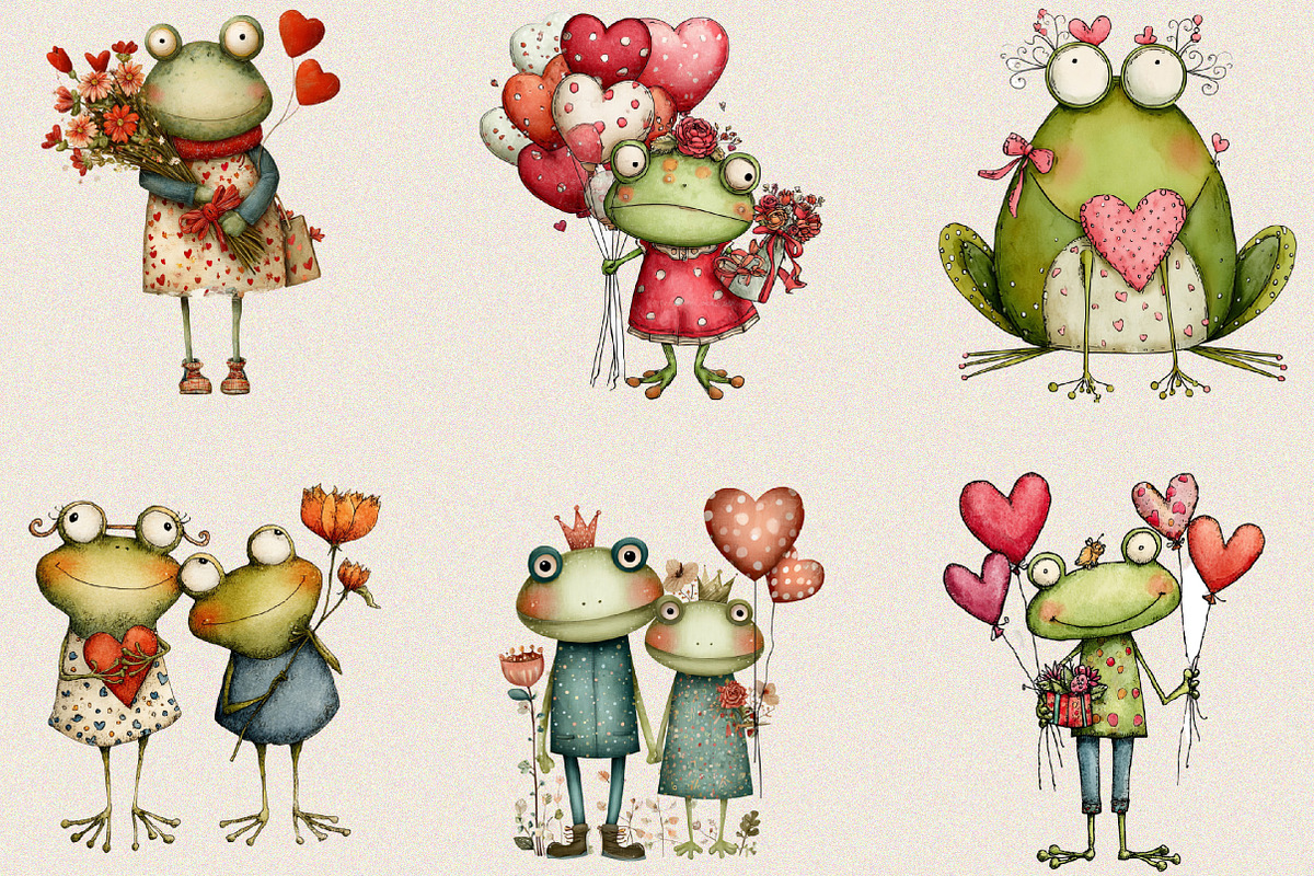 Quirky Valentine Day Frog Clipart Bu, an Illustration by SVGArt (Photo 8 of 8)