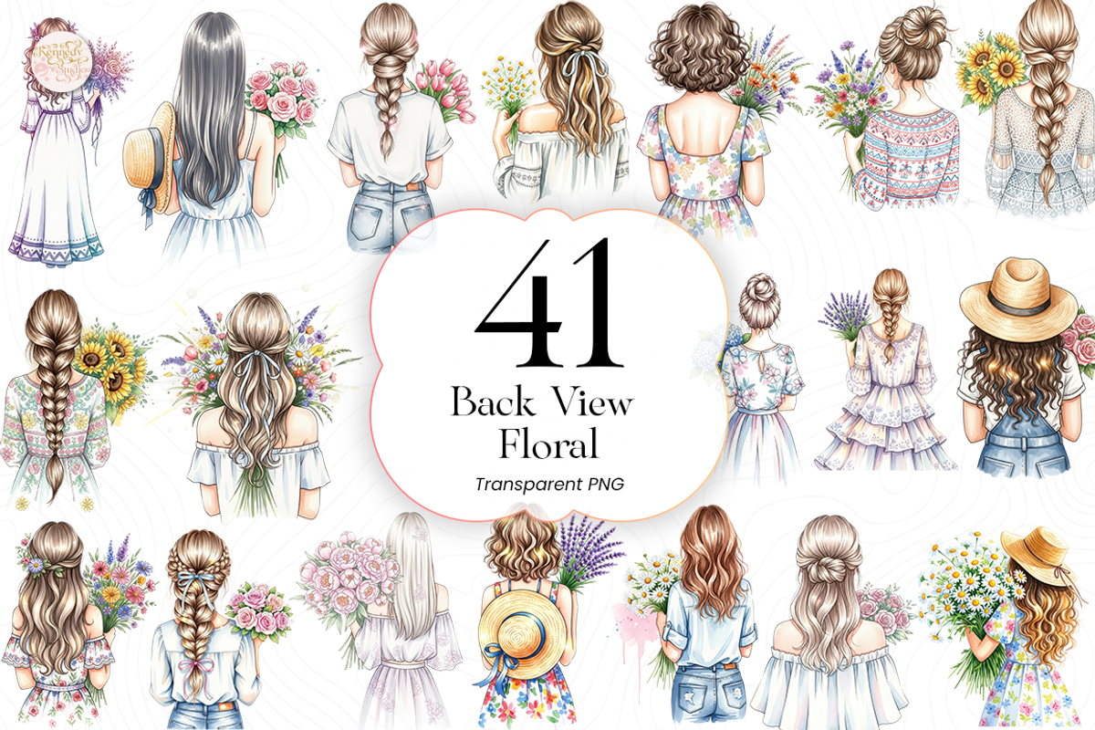 Back View Floral Girl PNG Clipart., a Person Illustration by KennedyStudio (Photo 1 of 5)