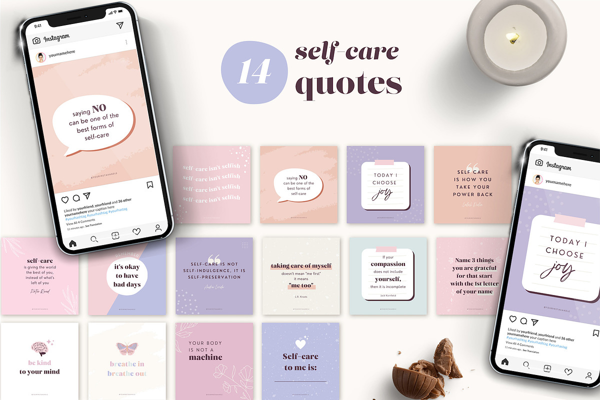 Self-Care Instagram Canva Templates, a Social Media Template by ClementineCreative (Photo 5 of 7)