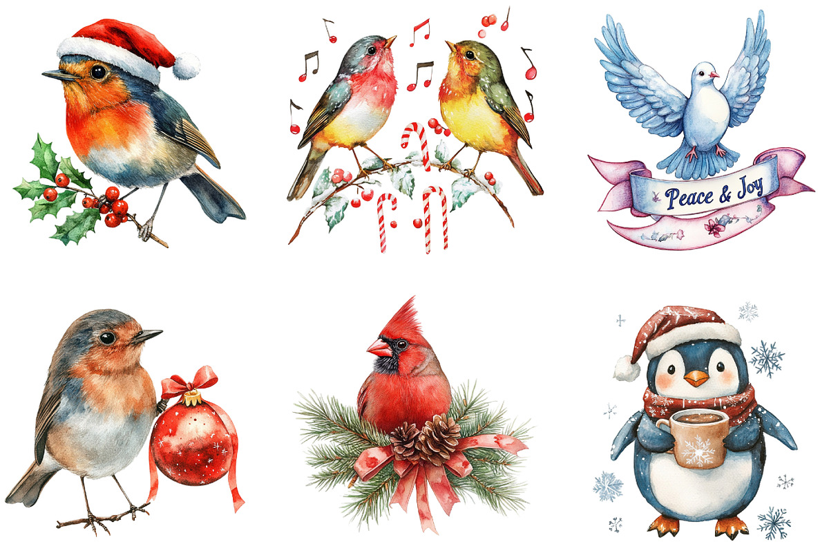 Christmas Bird Clipart, an Illustration by DreamArtGraphic (Photo 2 of 5)