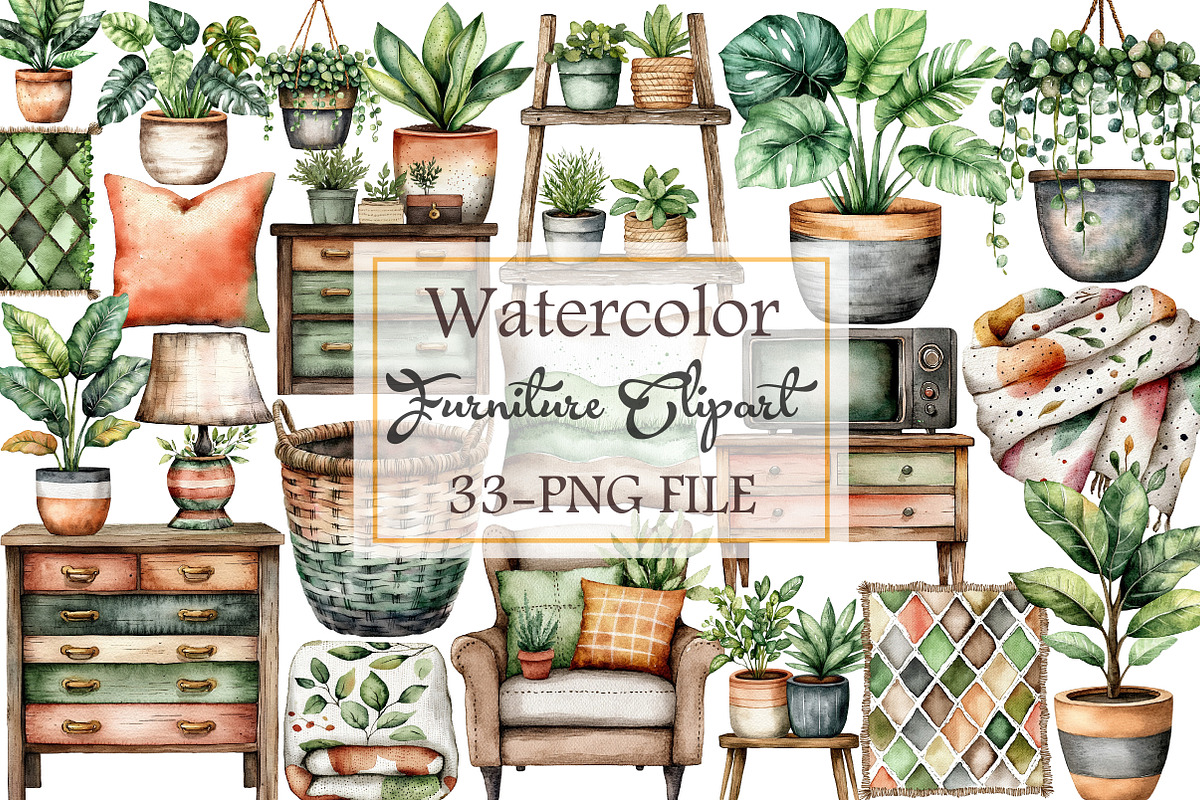Watercolor Furniture Clipart, an Illustration by Libby Wishes (Photo 1 of 3)