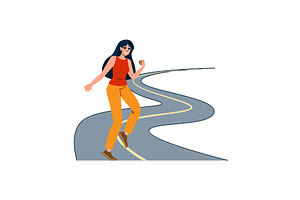 Young woman walking on winding road, an Illustration by pikepicture