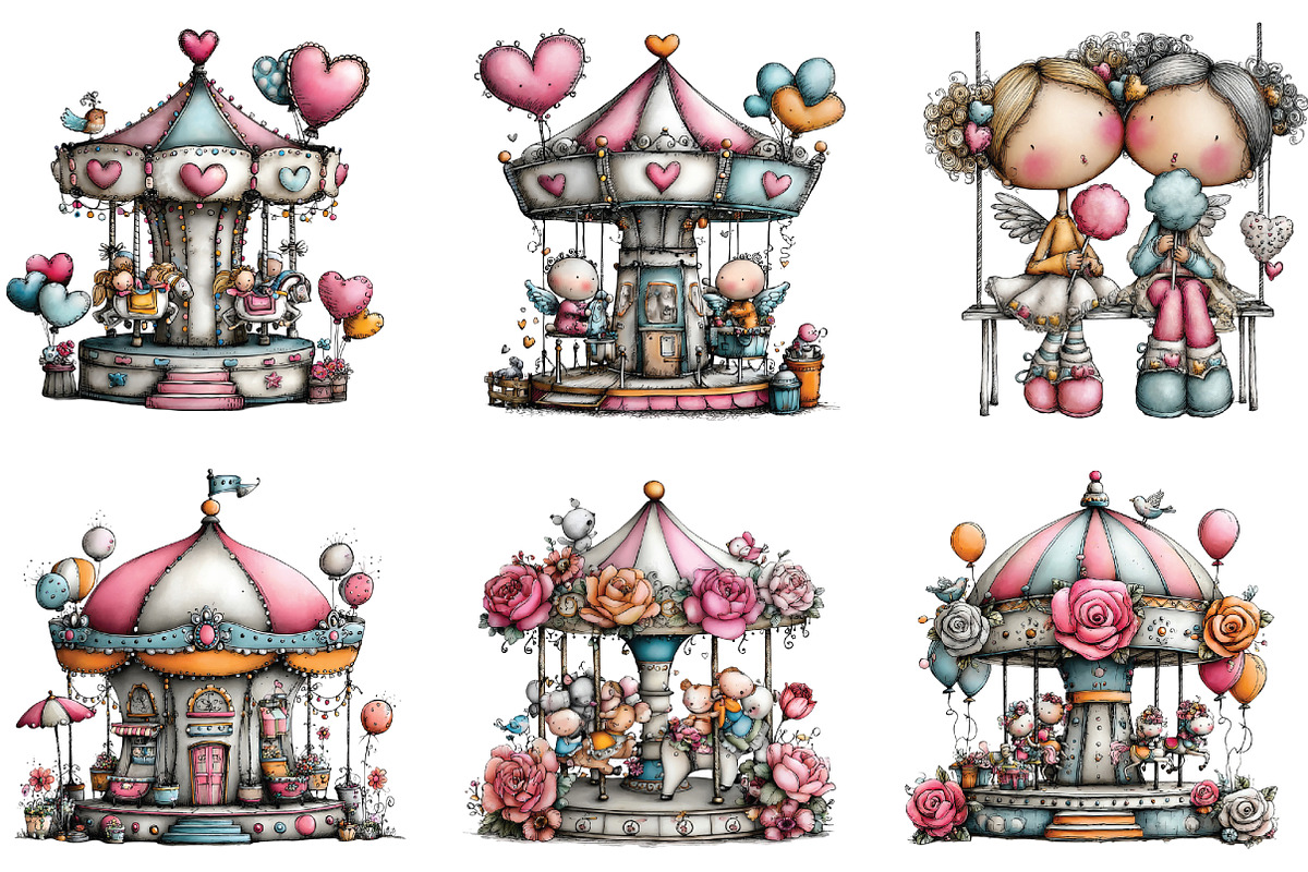 Cupid’s Carousel Whimsical Clipart, an Illustration by CraftArtStudio (Photo 5 of 6)