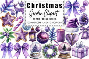 Purple Christmas Garden Clipart, a Graphic by CitraGraphics