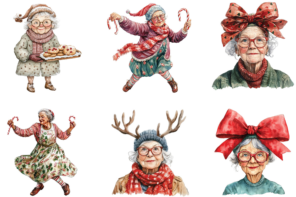 Funny Old Lady Christmas Sublimation, an Illustration by CraftArtStudio (Photo 2 of 6)