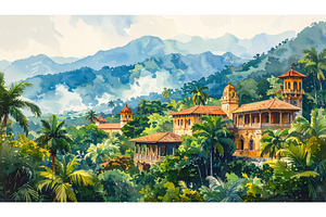 Watercolor painting of colonial, an Architecture Photo by Igor Tichonow