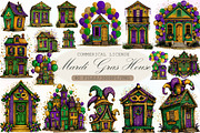 Watercolor Mardi Gras House Clipart, an Illustration by Sublimation Artist (Thumbnail 1 of 6)